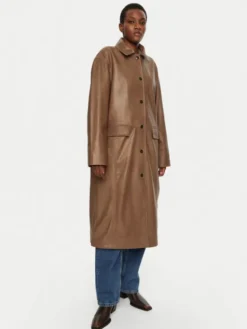 Herskind Płaszcz skórzany Halston 5470175 Brązowy Loose Fit