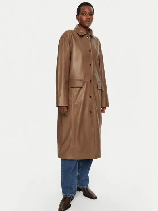 Herskind Płaszcz skórzany Halston 5470175 Brązowy Loose Fit