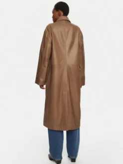 Herskind Płaszcz skórzany Halston 5470175 Brązowy Loose Fit