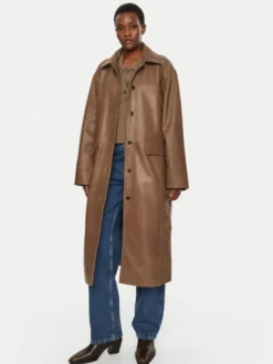 Herskind Płaszcz skórzany Halston 5470175 Brązowy Loose Fit