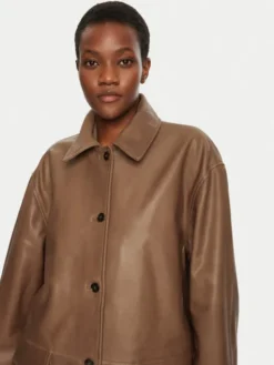 Herskind Płaszcz skórzany Halston 5470175 Brązowy Loose Fit