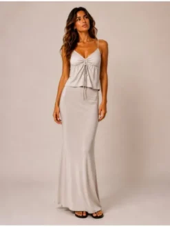 Hottie Hot Komplet top i spódnica NUSA letni Beżowy Slim Fit