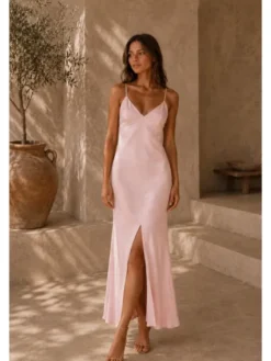 Hottie Hot Sukienka letnia MARGARET cupro Różowy Slim Fit