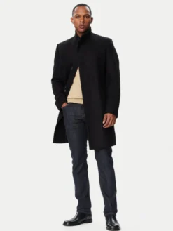 HUGO Płaszcz wełniany 50569223 Czarny Regular Fit