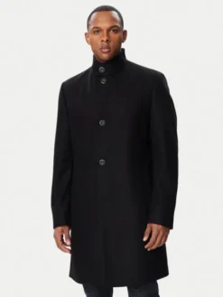 HUGO Płaszcz wełniany 50569223 Czarny Regular Fit