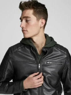 Jack & Jones Kurtka z imitacji skóry Rocky 12147218 Czarny Regular Fit