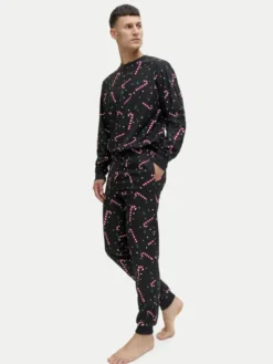 Jack & Jones Piżama Tristan 12285375 Czarny Loose Fit