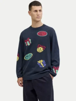 Jack & Jones Sweter Holiday 12287994 Granatowy Relaxed Fit