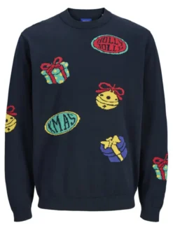 Jack & Jones Sweter Holiday 12287994 Granatowy Relaxed Fit