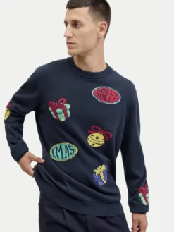 Jack & Jones Sweter Holiday 12287994 Granatowy Relaxed Fit