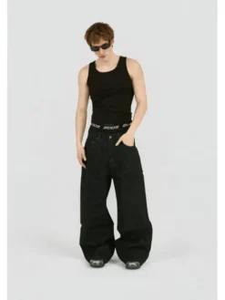 2005 Jeansy Ultra Baggy Fit Raw Denim Czarny Baggy Fit