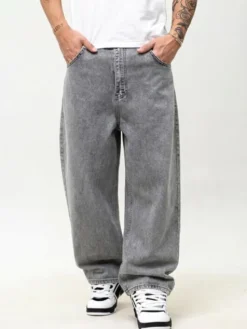 Jigga Wear Jeansy Szerokie luźne streetwear 129225 Szary Baggy Fit