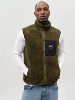Jigga Wear Kamizelka Bezrękawnik Polar Miś Sherpa Męski Oliwkowy Vest L Khaki Regular Fit