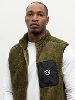 Jigga Wear Kamizelka Bezrękawnik Polar Miś Sherpa Męski Oliwkowy Vest L Khaki Regular Fit