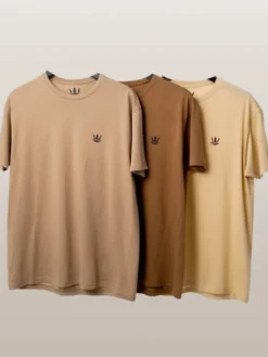 Jigga Wear Komplet t-shirtów Zestaw 3 T-Shirtów Jigga Wear Mini Crown Ciemno Brązowa / Brązowa / Beżowa M Beżowy Regular Fit