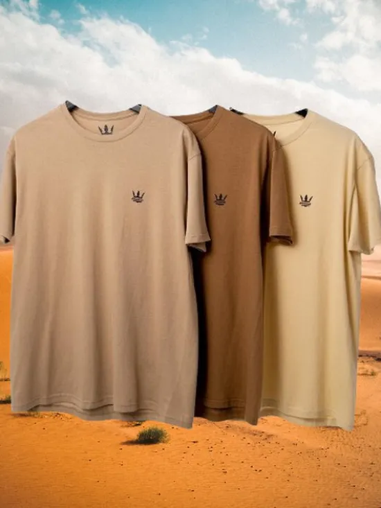 Jigga Wear Komplet t-shirtów Zestaw 3 T-Shirtów Jigga Wear Mini Crown Ciemno Brązowa / Brązowa / Beżowa M Beżowy Regular Fit