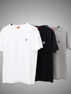 Jigga Wear Komplet t-shirtów Zestaw 3 T-Shirtów Jigga Wear Mini Crown Czarna / Biała / Szara 2XL Szary Regular Fit