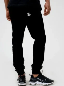 Jigga Wear Spodnie materiałowe Jogger Jigga Crown Stitch Czarne i Białe z Korona M Czarny Regular Fit