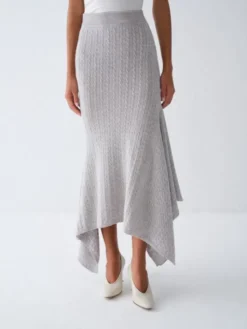 La Mania Spódnica midi MALORIE Szary jasny Basic Fit