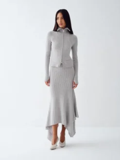 La Mania Spódnica midi MALORIE Szary jasny Basic Fit