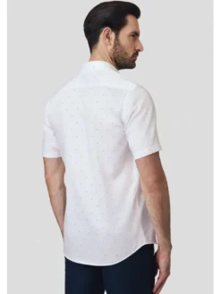 Lancerto Koszula Koszula Biała Bawełniana w Kropki z Krótkim Rękawem Inger KO073125000015 Biały Slim Fit