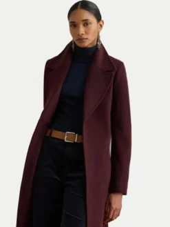 LAUREN RALPH LAUREN Płaszcz wełniany 297962169005 Bordowy Regular Fit