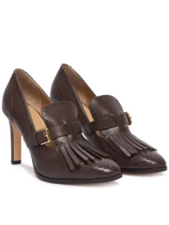 LAUREN RALPH LAUREN Półbuty Colleen Perforated Calfskin Kiltie Pump 802P02364004 Brązowy ciemny