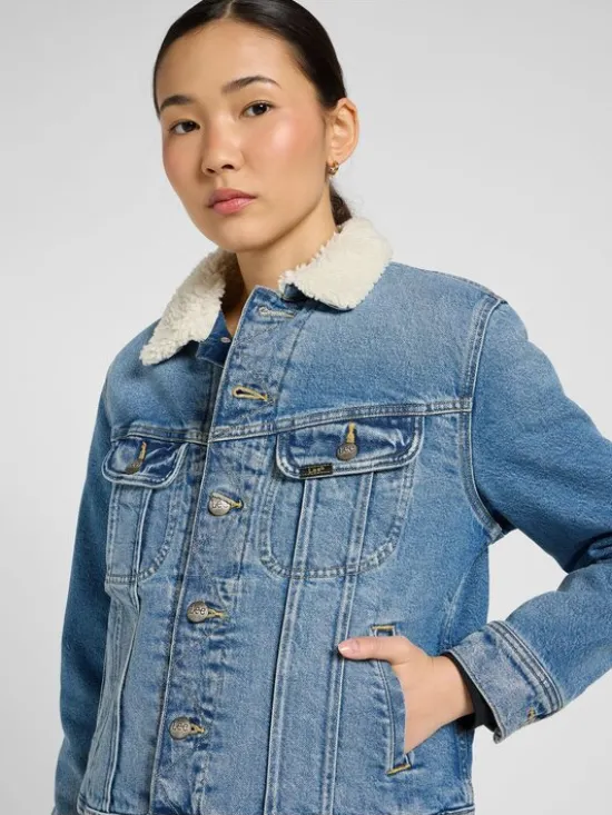 Lee Kurtka jeansowa SHERPA RIDER JKT Niebieski Regular Fit