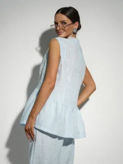 LilaLou Komplet bluzka i spodnie Liu Niebieski Regular Fit