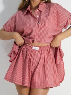 LilaLou Komplet bluzka i spodnie Loka Bordowy Regular Fit