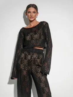 LilaLou Komplet bluzka i spodnie Justa Czarny Regular Fit
