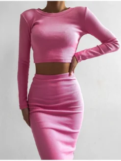 LilaLou Komplet top i spódnica Komplet Pati Różowy Slim Fit