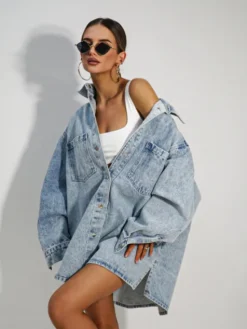 LilaLou Kurtka jeansowa Rhode Niebieski Oversize