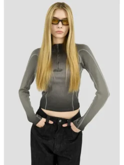 2005 Longsleeve Quarter-Zip Women Szary Slim Fit