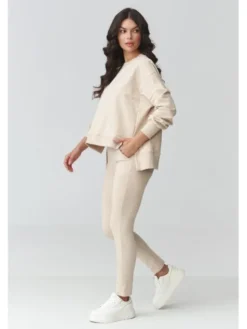 Makadamia Dres M917 Beżowy Loose Fit