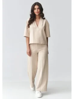 Makadamia Dres M921 Beżowy Loose Fit