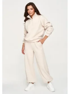 Makadamia Dres M946 Beżowy Loose Fit