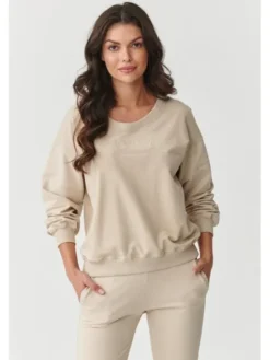 Makadamia Dres M891 Beżowy Loose Fit