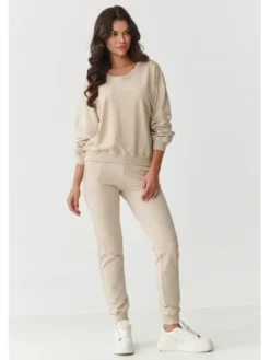 Makadamia Dres M891 Beżowy Loose Fit