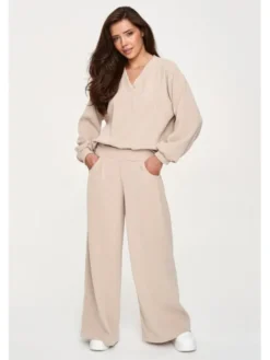 Makadamia Dres M952 Beżowy Loose Fit