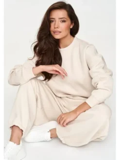 Makadamia Dres M947 Beżowy Loose Fit