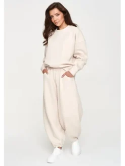 Makadamia Dres M947 Beżowy Loose Fit