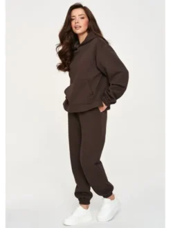 Makadamia Dres M948 Brązowy Loose Fit