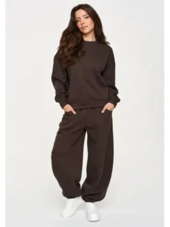 Makadamia Dres M947 Brązowy Loose Fit