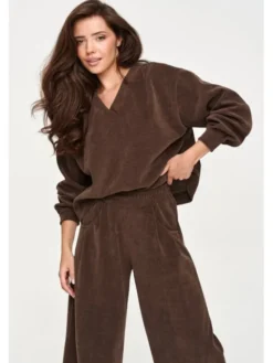 Makadamia Dres M952 Brązowy Loose Fit