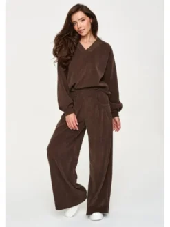 Makadamia Dres M952 Brązowy Loose Fit