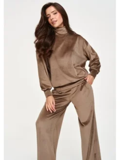 Makadamia Dres M953 Brązowy Loose Fit