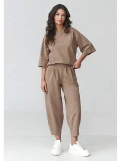 Makadamia Dres M916 Brązowy Loose Fit