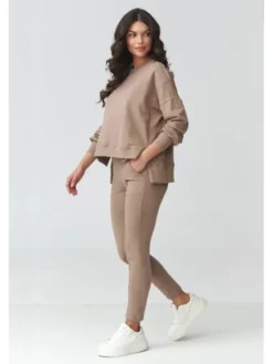 Makadamia Dres M917 Brązowy Loose Fit