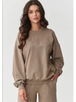 Makadamia Dres M890 Brązowy Loose Fit